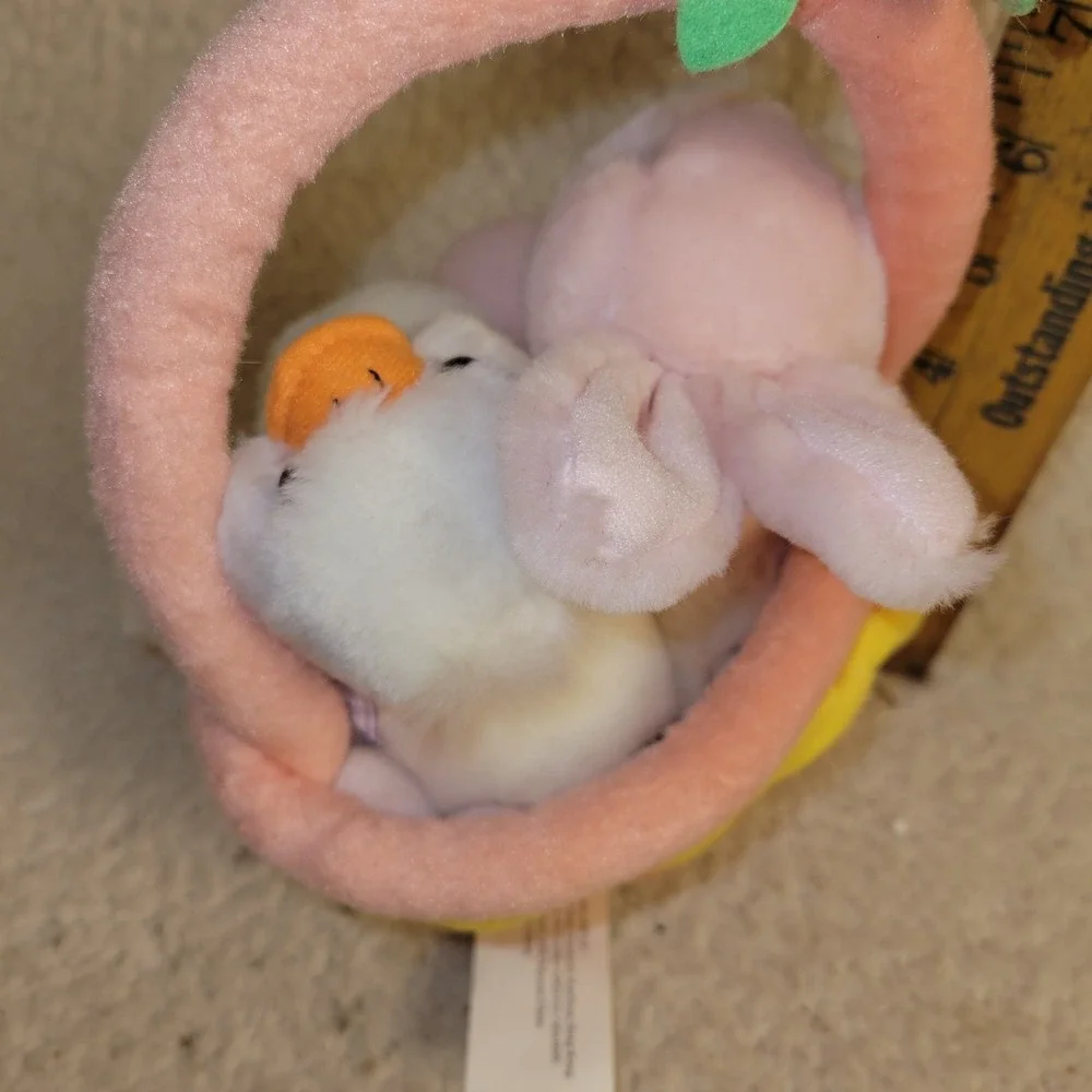 Vintage Style Easter Plush Bunny‎ Duck Basket Set Spring Pastel Decor Small...